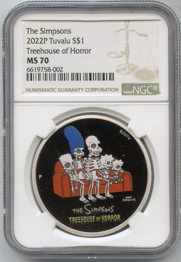 2022 The Simpsons Treehouse of Horror 1 Oz Silver NGC MS70 $1 Tuvalu Coin JP063