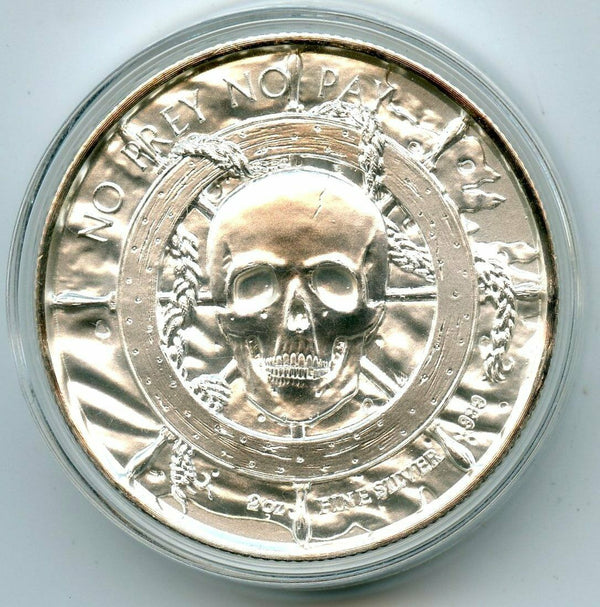 Pirate Captain No Prey No Pay 999 Silver 2 oz Art Medal Round Skull - BX241