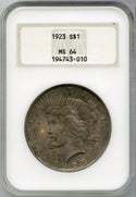 1923 Peace Silver Dollar NGC MS64 Certified - Philadelphia Mint - DM419