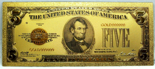 1928 $5 Gold Certificate Lincoln Novelty 24K Foil Plated Note 6