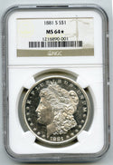 1881-S Morgan Silver Dollar NGC MS 64 Star Certified - San Francisco Mint - C281
