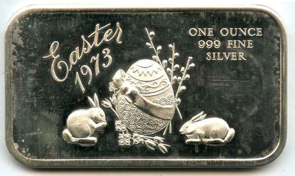 Easter 1973 Art Bar 999 Silver 1 oz Medal Ingot Bunny Egg Vintage Bullion CC988