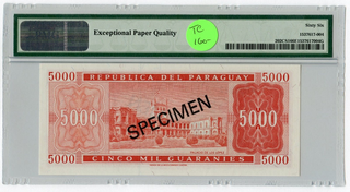 1952 Paraguay 5000 Guaranies Banknote PMG 66 EPQ Specimen Currency - JP091