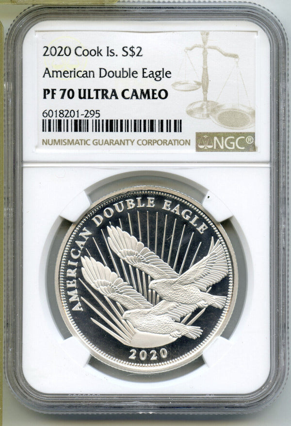 2020 Cook Islands $2 American Double Eagle NGC PF70 Ultra Cameo 999 Silver B173