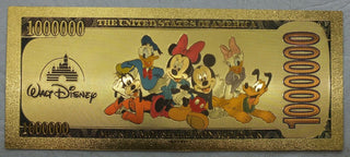 Mickey Mouse Walt Disney $1000000 Note Novelty 24K Gold Foil Plated Bill - LG632