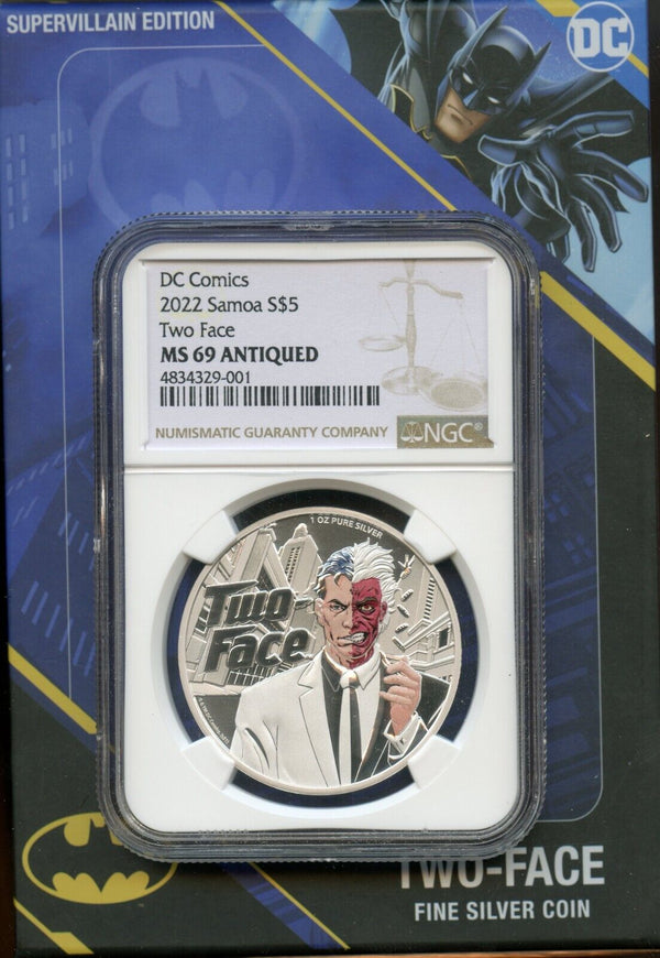 2022 Batman Two Face 1 Oz Silver NGC MS69 Antiqued $5 Samoa Coin -  JN990