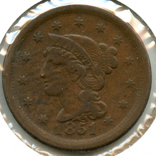 1851 Braided Hair Large Cent Penny - United States - CC800