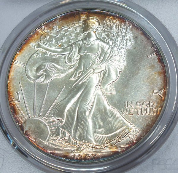 1987 American Eagle 1 oz Silver Dollar PCGS MS67 Toning Toned - C484