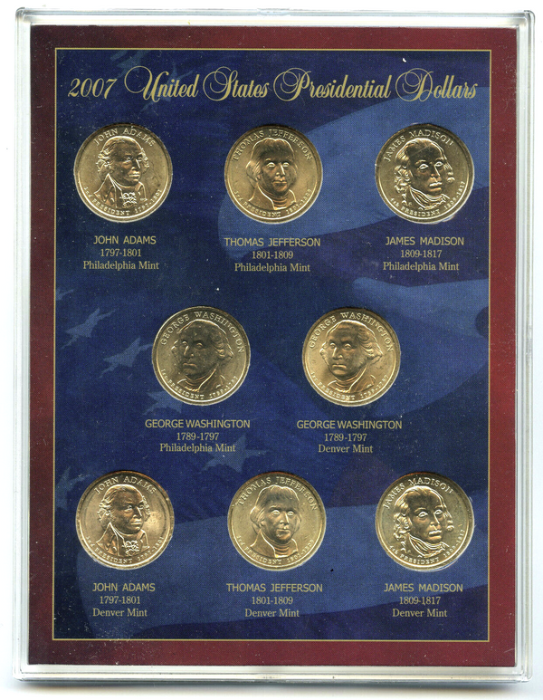 2007 Presidential Dollars 8-Coin Set - United States Coin Collection + Case G742