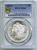 1883-S Morgan Silver Dollar PCGS MS61 Certified - San Francisco Mint - A472