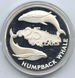 1985 Humpback Whale Jamaica $25 Proof Silver Coin & Case - A453