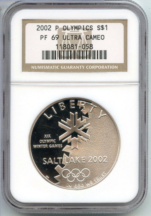 2002-P Salt Lake Olympics Proof $1 Silver Dollar NGC PF69 Ultra Cameo - CA44