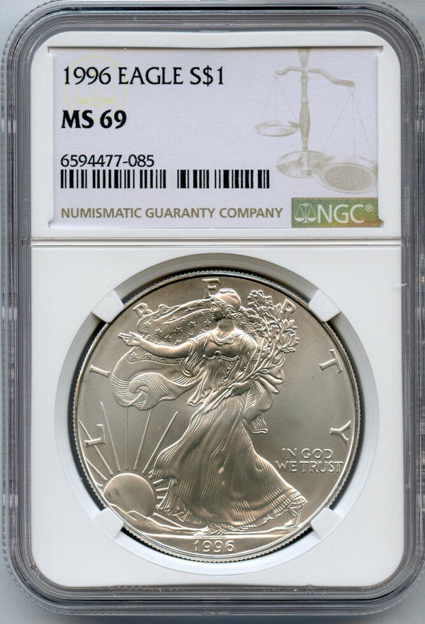 1996 American Silver Eagle 1 Oz NGC MS69 $1 Certified Coin Brown Label - JP109
