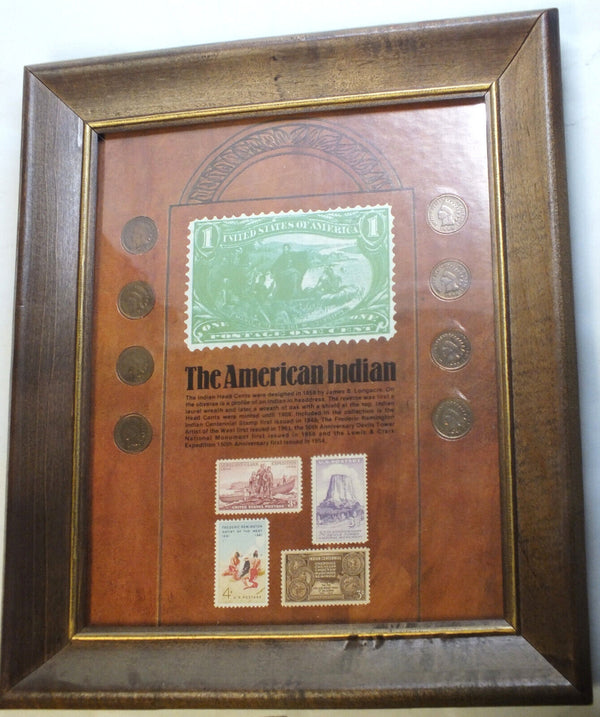 Native American Indian Coin & Stamp Penny Set Collection + Frame - A221