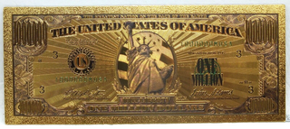 Lady Liberty $1000000 Million Dollar Novelty 24K Gold Plated Note Currency LG322