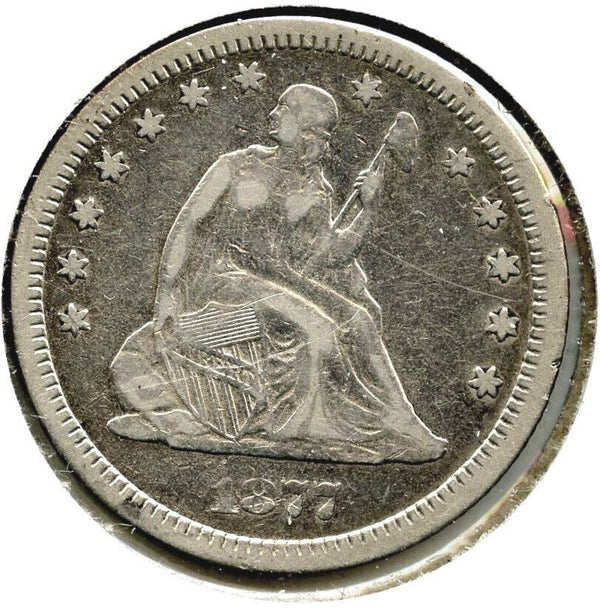 1877-CC Seated Liberty Silver Quarter - Carson City Mint - United States - A875