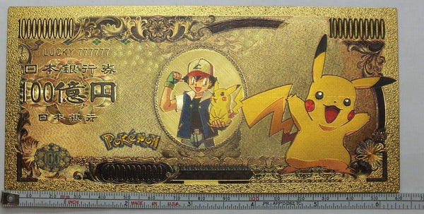 Pokemon Pikachu Eevee Back 10B Yen Novelty 24K Gold Foil Plated Note Bill LG909