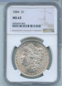 1884-P Morgan Silver Dollar $1 NGC MS63 Philadelphia Mint - KR596