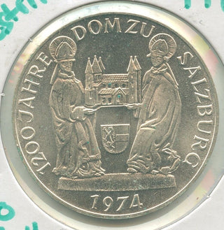 1974 Austria 1200th Ann of Salzburg Cathedral Silver 50 Schillings - KR507
