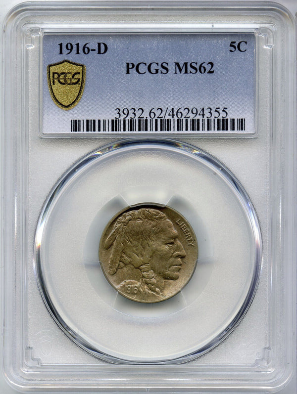 1916-D Indian Head Buffalo Nickel PCGS MS62 Certified -5 Cents- DM459