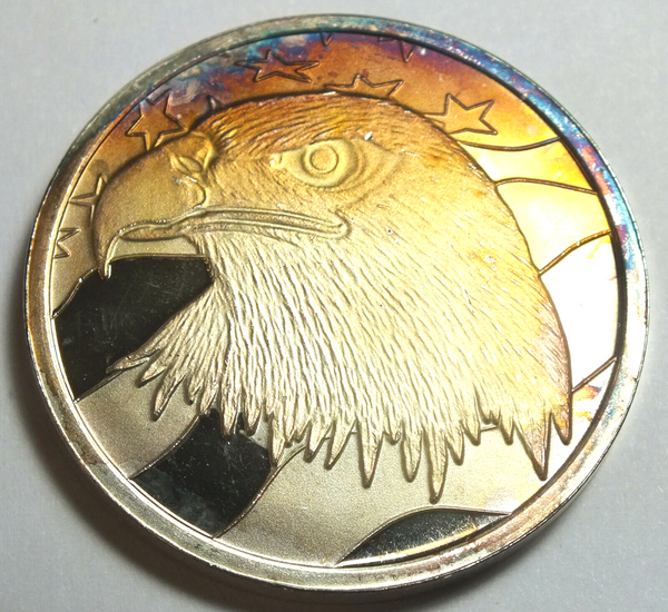 I Pledge Allegiance USA Bald Eagle Flag 999 Silver 1 oz Art Medal Round - BX929
