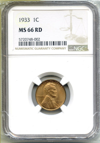1933 Lincoln Wheat Cent Penny NGC MS66 RD Certified - Philadelphia Mint - G688