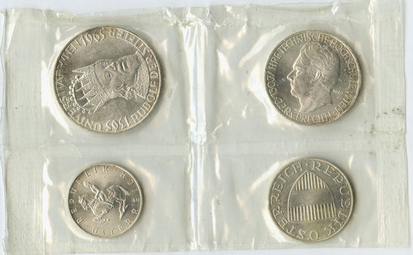 1965 Austria University Silver 4 Coin Mint Set- Schillings -DM741