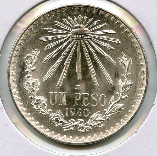 1940 Mexico Un 1 Peso Silver Coin .720 Uncirculated Moneda Plata - JN968