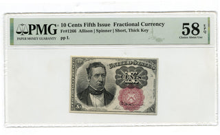 10 Cents Fifth Issue Fr 1266 Fractional Currency PMG 58 EPQ Choice AU - G408