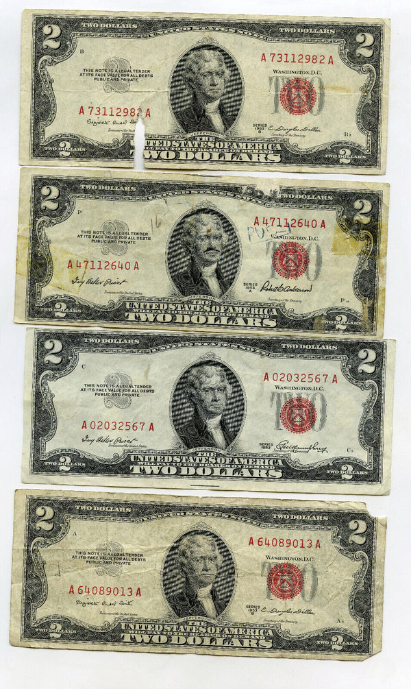 1953 + 1963 $2 United States Notes Red Seal Currency Lot of (50) Bills - G82