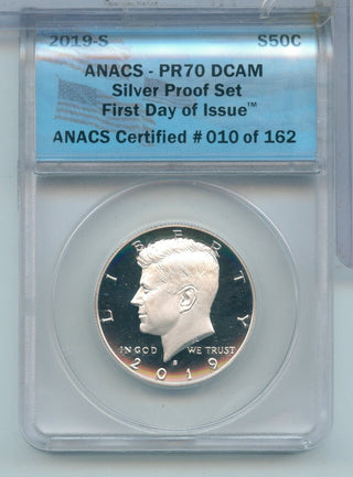 2019-S Silver Kennedy Half Dollar ANACS PF 70  FDOI San Francisco Mint - ER750