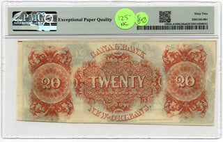 1850s Louisiana New Orlean $20 Canal Bank PMG 62 Uncirculated EPQ Remainder E848