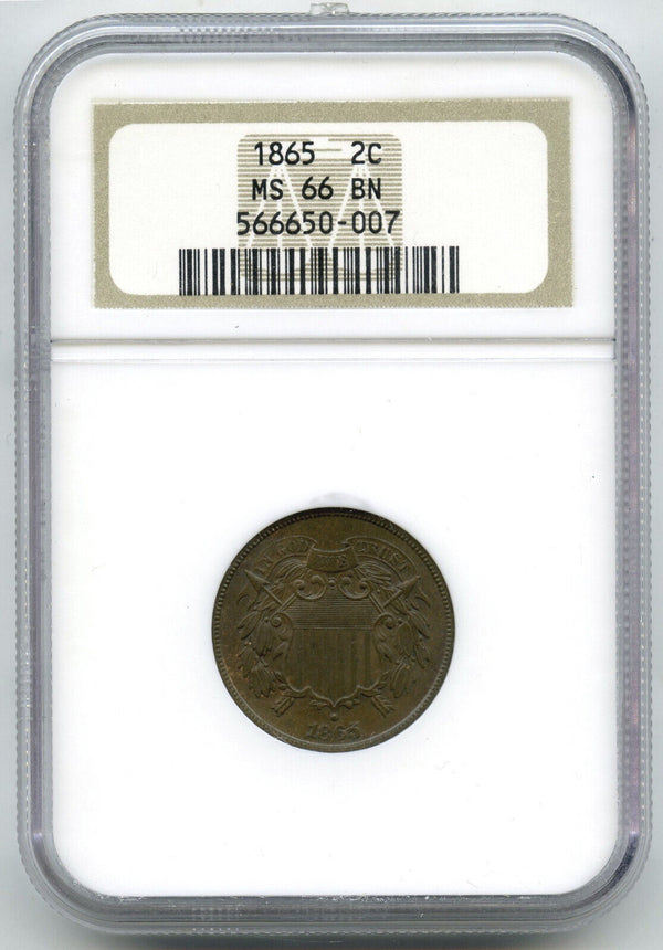 1865 2-Cent Coin Two-Cents NGC MS66 BN Certified - C279