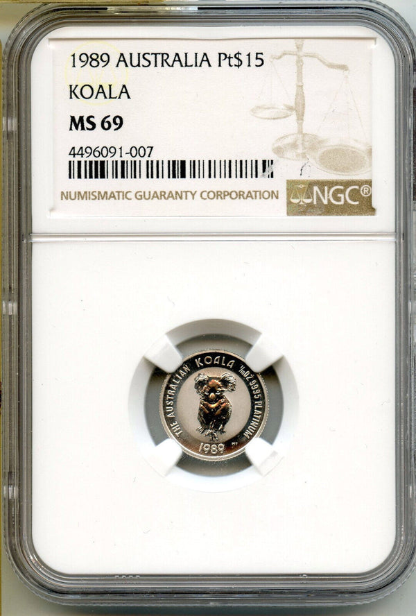 1989 Australia Koala $15 Coin NGC MS69 Certified 9995 Platinum 1/10 oz - A126