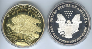 1982 Half Pound Silver Eagle & Half Pound Silver Eagle Layered In 24k Gold DM797