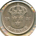 1931 Sweden Silver Coin 25 Ore - CA704