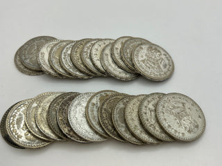 1957-1966 Mexico Un Peso Silver Morelos Coin Lot OF 25- ER622
