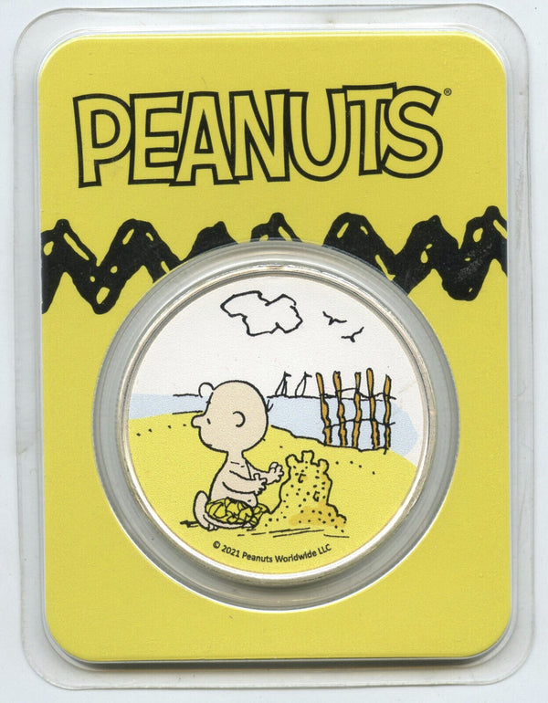 2021 Charlie Brown Beach Peanuts 999 Silver 1 oz Art Medal Colored Round - A624