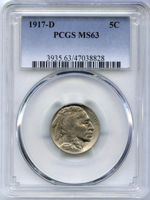 1917-D Indian Head Buffalo Nickel PCGS MS63 Certified -5 Cents- DM899
