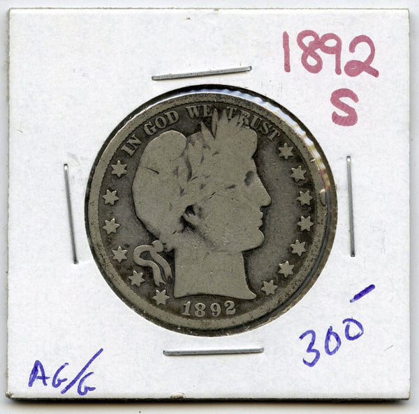 1892-S Barber Silver Half Dollar - San Francisco Mint - A676