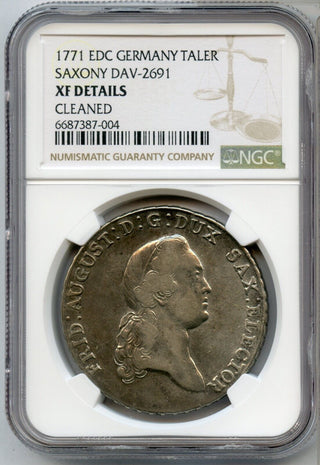 1771 EDC Germany Silver Taler Saxony Dav-2691 Coin NGC XF Details - JP609