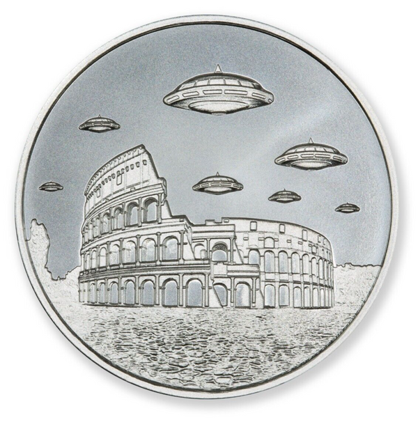 UFOs Over Rome Colosseum 1 Oz 999 Fine Silver Round Medallion Aliens - JP068