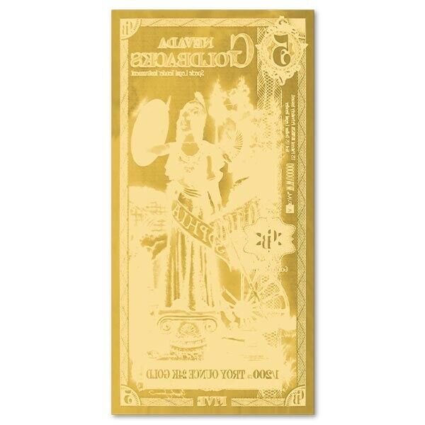 5 Nevada Goldback 24KT 1/200th Oz 999 Gold Foil Note Currency Gold Back Bullion