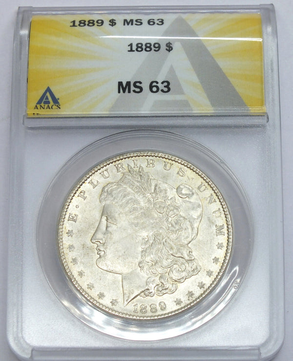 1889 Morgan Silver Dollar ANACS MS63 Certified $1 Philadelphia Mint - A941