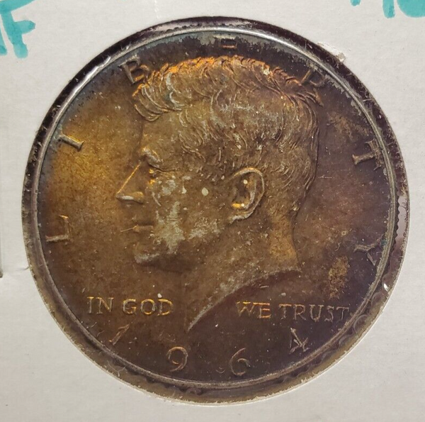 1964-D Kennedy Silver Half Dollar 50c Coin Toned Toning - JN571