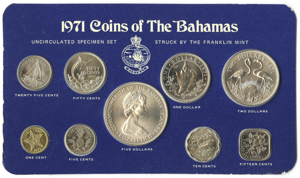 1971 Bahamas Coin Set Uncirculated Specimen - Franklin Mint - E155