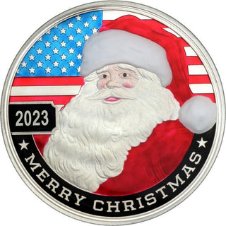 2023 Merry Christmas Santa Claus Patriotic 1 Oz 999 Silver Round Enameled JP496