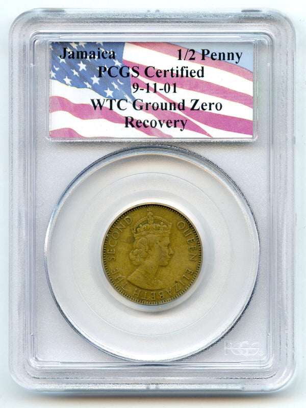 1966 Jamaica 1/2 Penny PCGS Certified WTC Ground Zero 9/11 Recovery - CC268
