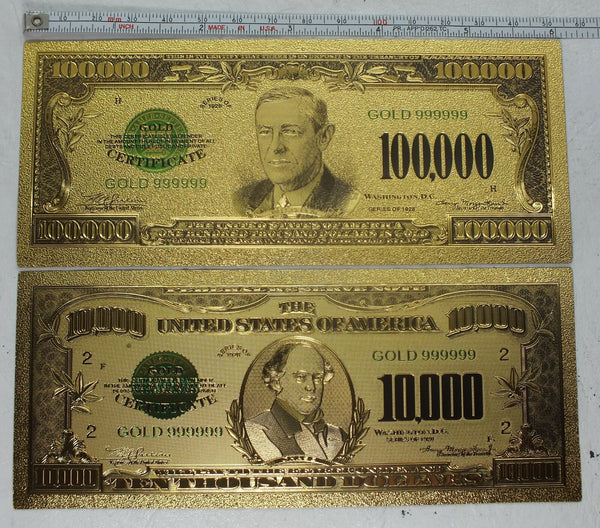 Lot of 5 x 1928 Federal Reserve Note FRN 500 to 100000 Gold Novelty Cash - LG520