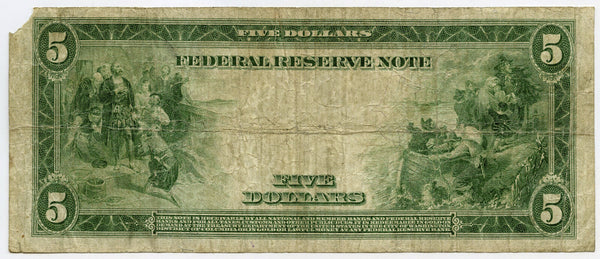 1914 $5 Federal Reserve Note Cleveland Ohio - Large Currency United States - E56